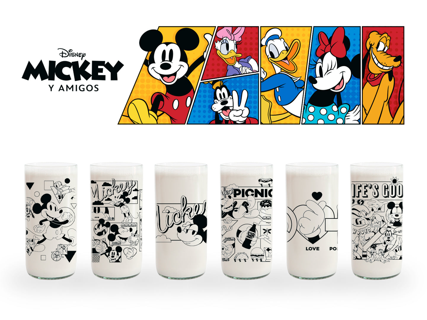 Mickey y Amigos Retro - Juego de 6 vasos - 500 ml