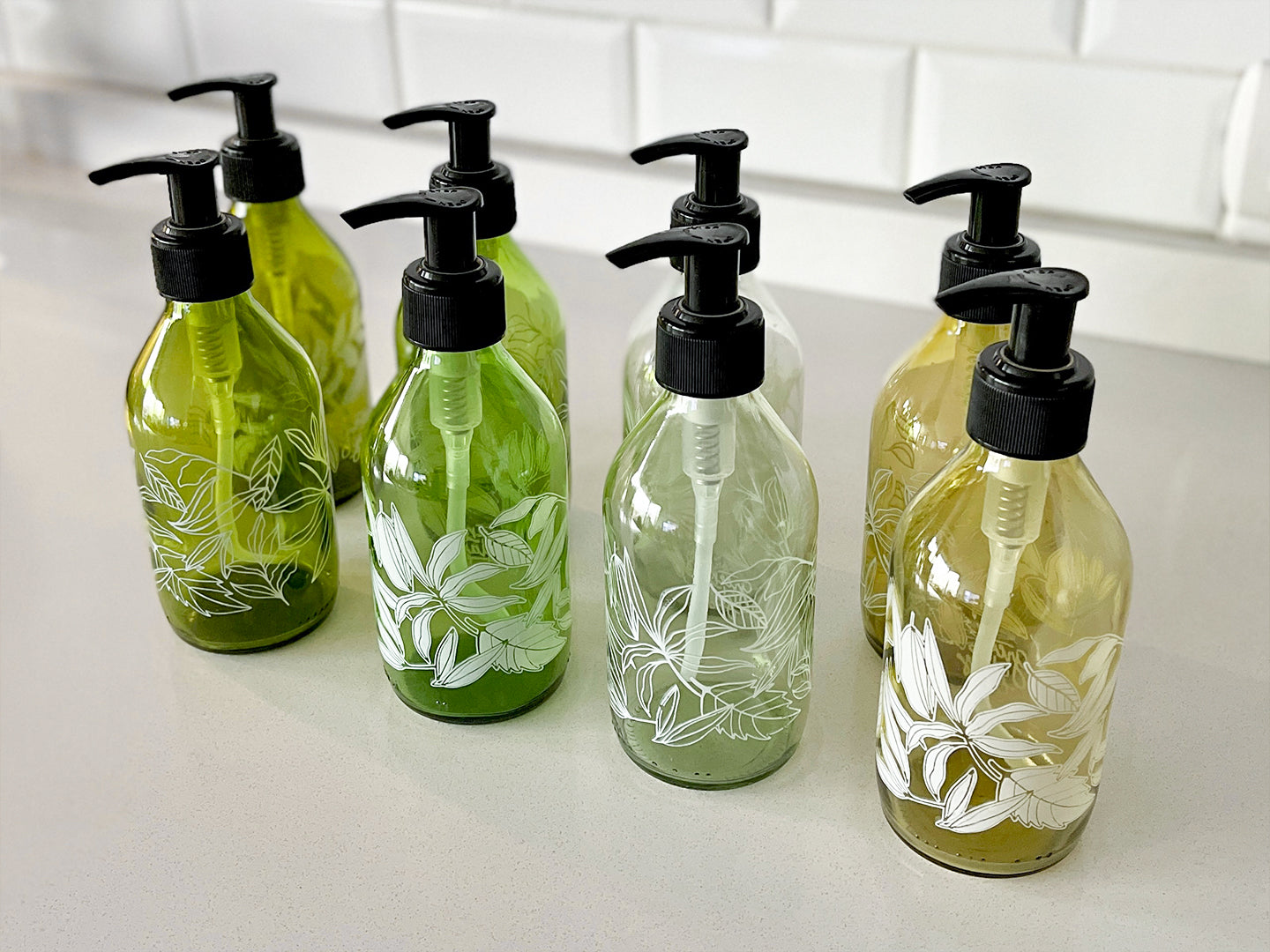 Dispensador diseño Florales multiuso color Verdes (2 Unidades) - 296 ml