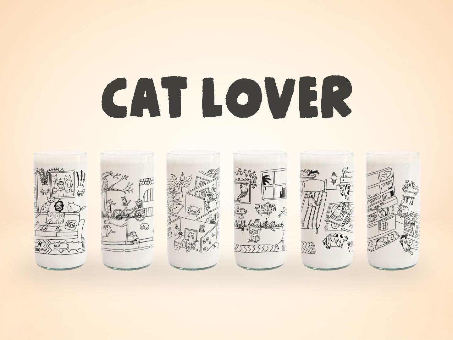 Cat Lover Juego de 6 Vasos Gatunos 500ML