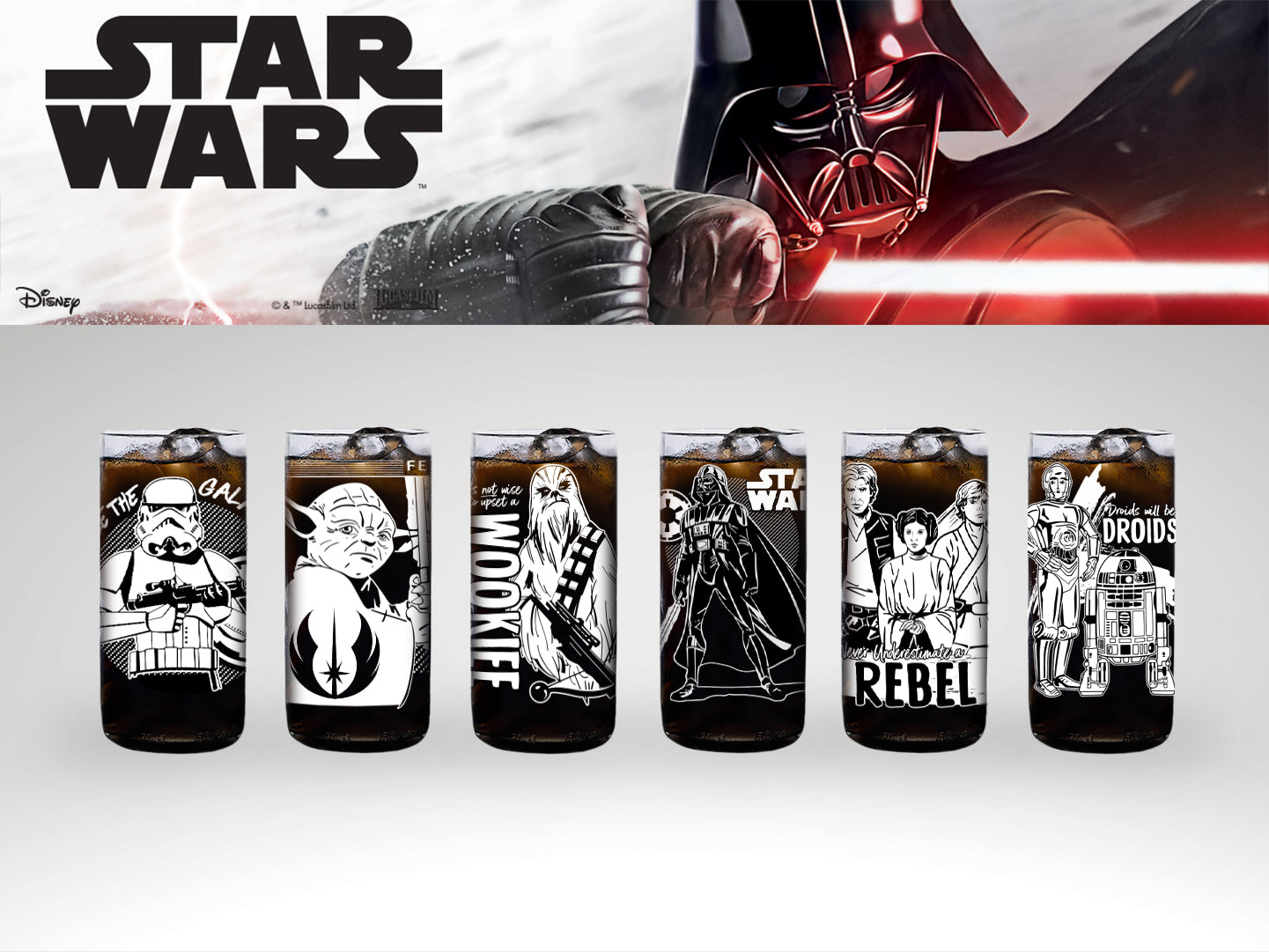 CLÁSICOS DE STAR WARS - JUEGO DE 6 VASOS - 500 ml