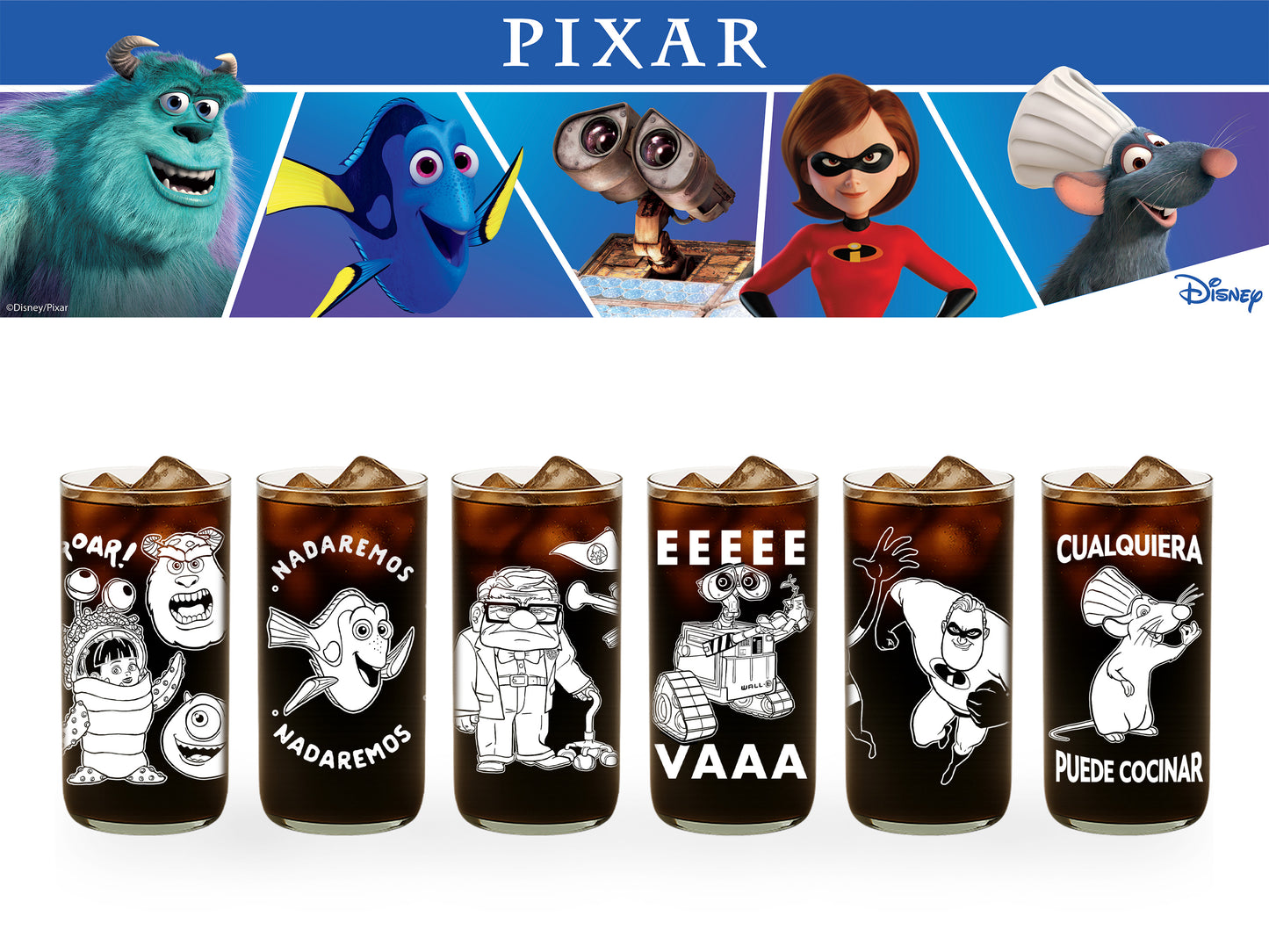 Disney Pixar: All Stars - Juego de 6 Vasos de 500 ml