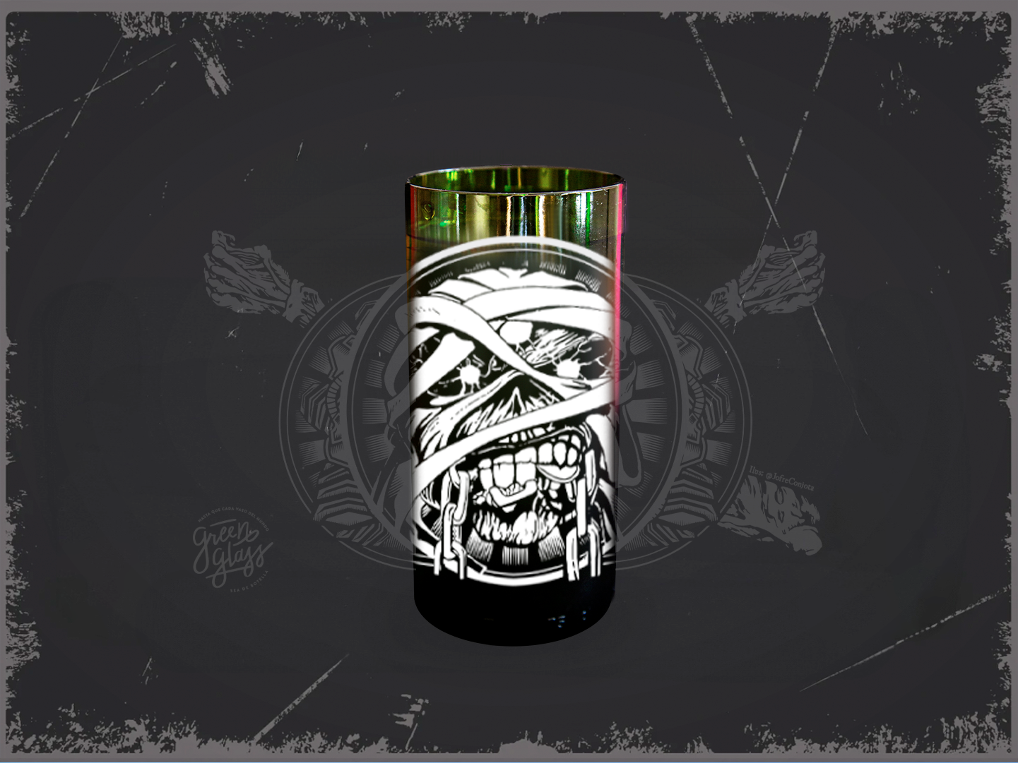 Vaso Iron Maiden banda metalera color verde 500ml