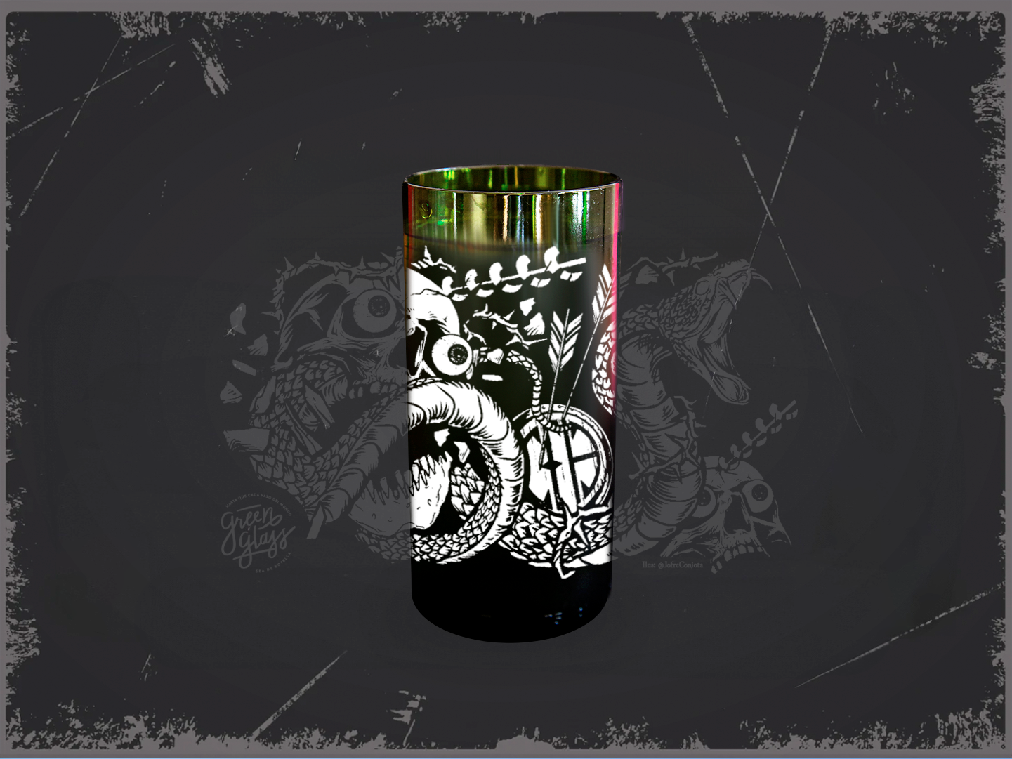 Vaso Pantera banda metalera color verde 500ml