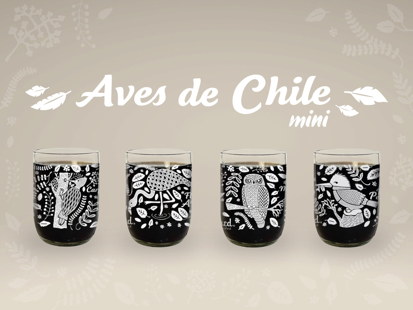 Aves de Chile Mini - Juego de 4 Vasos Green Glass