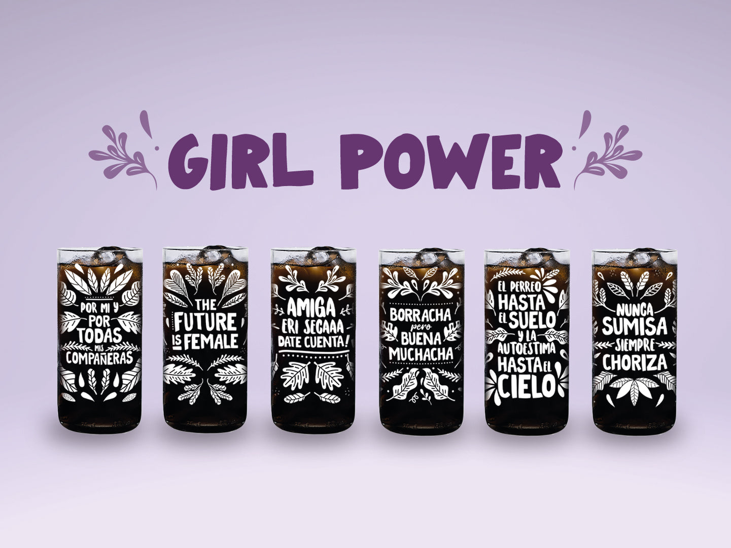 Vasos Feministas Girl Power Juego de 6 Vasos