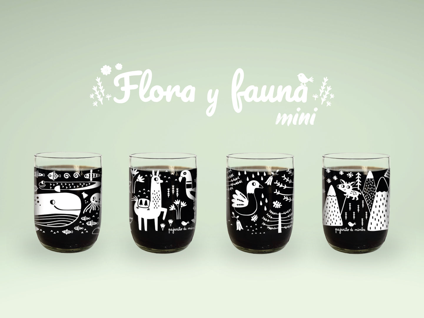 Mini Flora y Fauna Juego de 4 Vasos