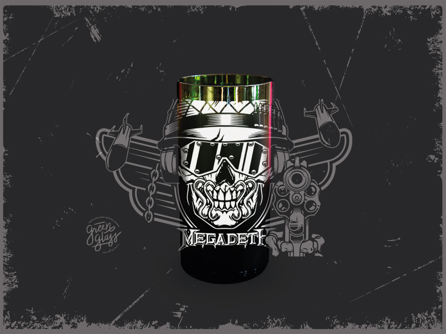 Vaso Megadeth banda metalera Dave Mustaine color verde 500ml