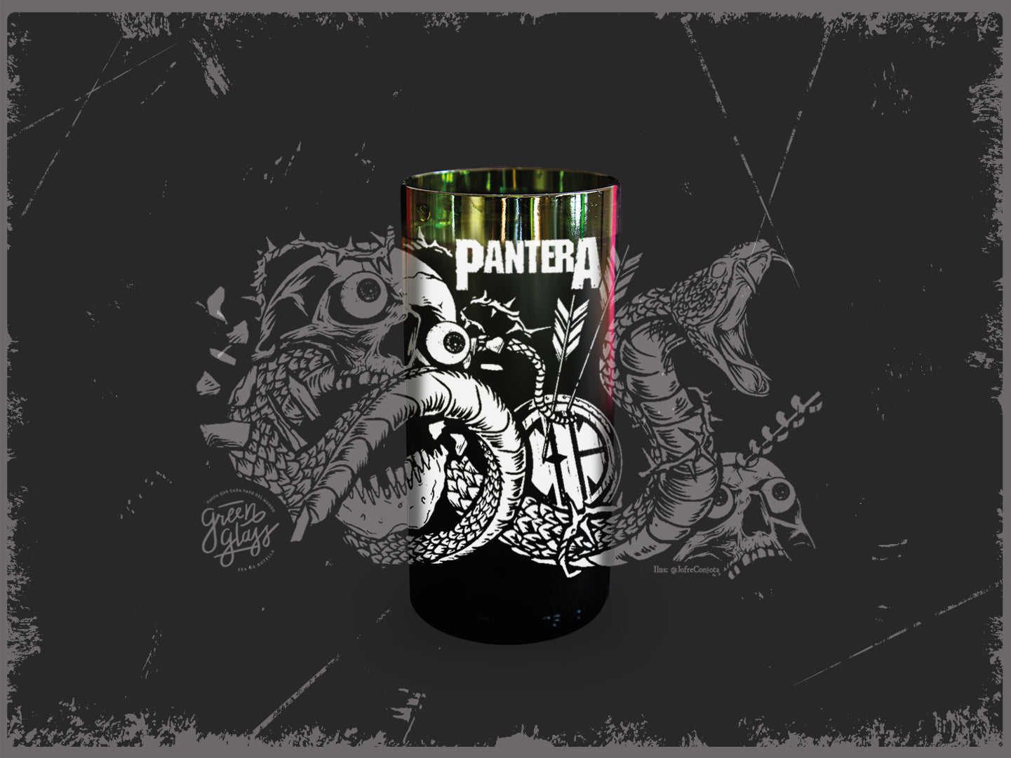 Vaso Pantera banda metalera color verde 500ml