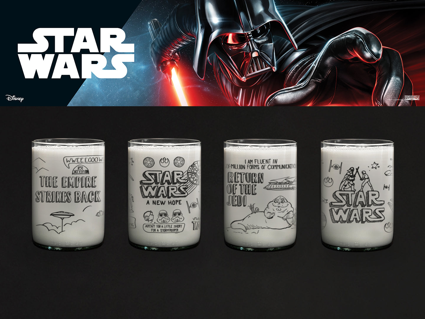 Vasitos Star Wars Doodle - Juego de 4 Vasos