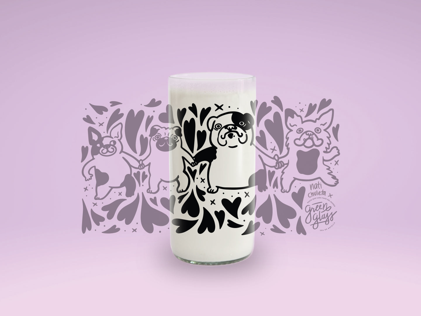 PUG- Vaso Dog Lovers Green Glass