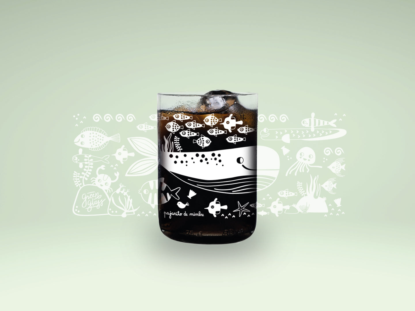 MAR - Flora y Fauna Vasos Green Glass Pajarito de Mimbre