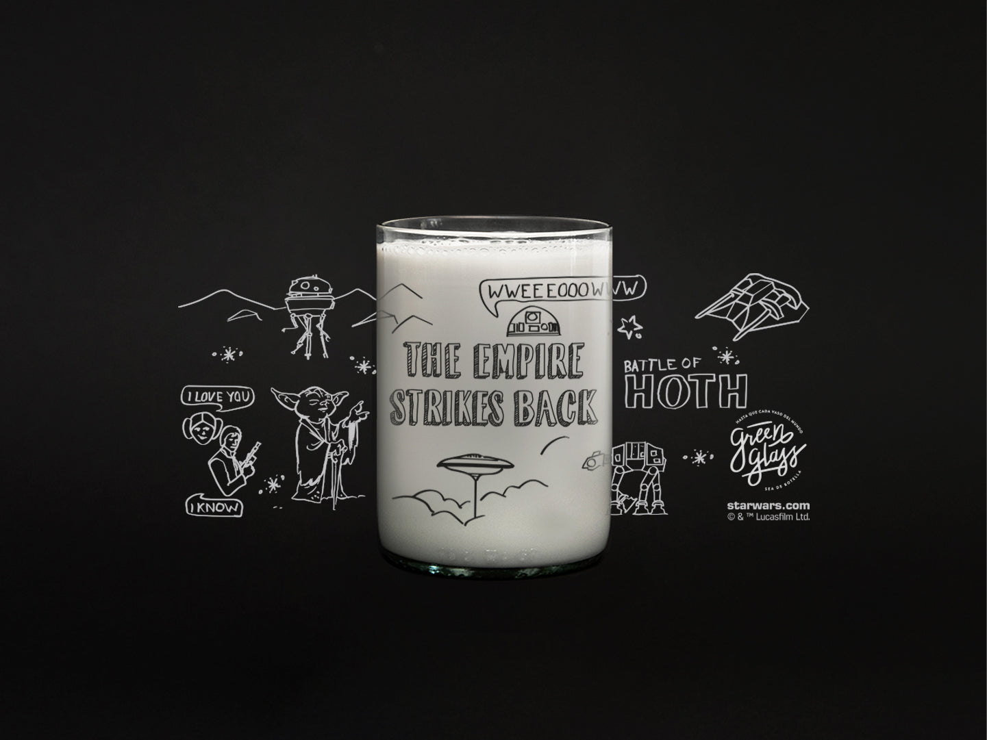 Vaso The Empire Strikes Back de star wars doodle color trans 330ml