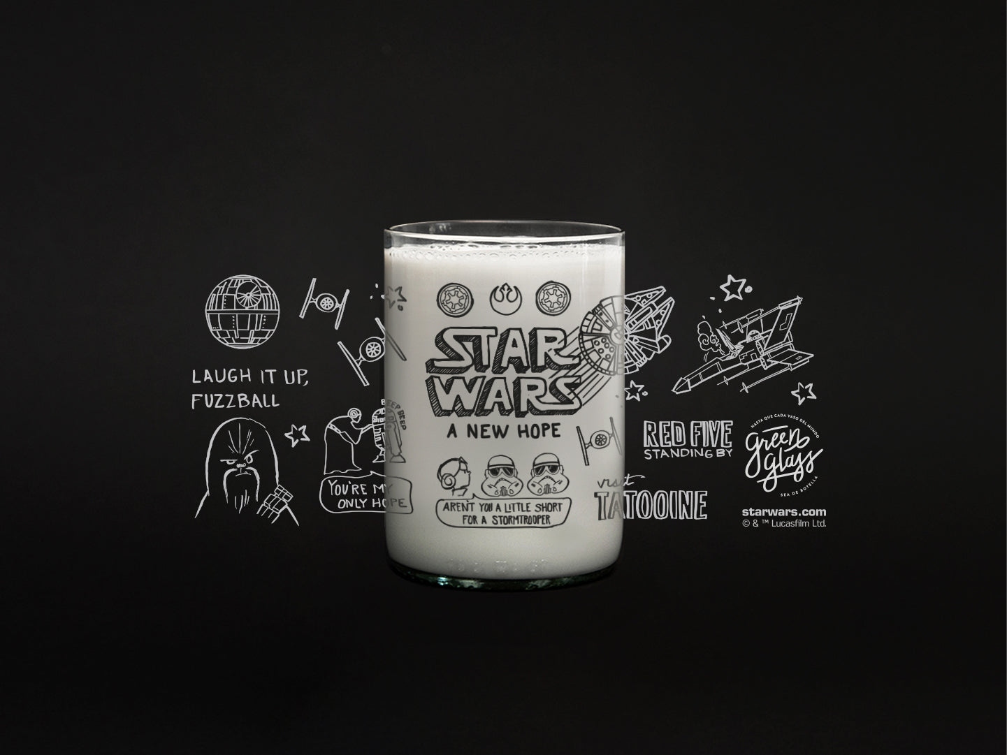Vaso Red Five Standing By de Star Wars Doodle color trans 330ml