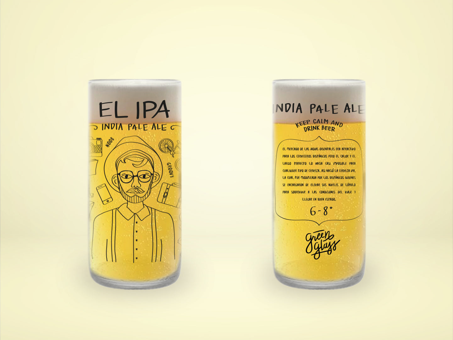 EL IPA - Cheleros Hipster Vasos Para Cerveza Green Glass