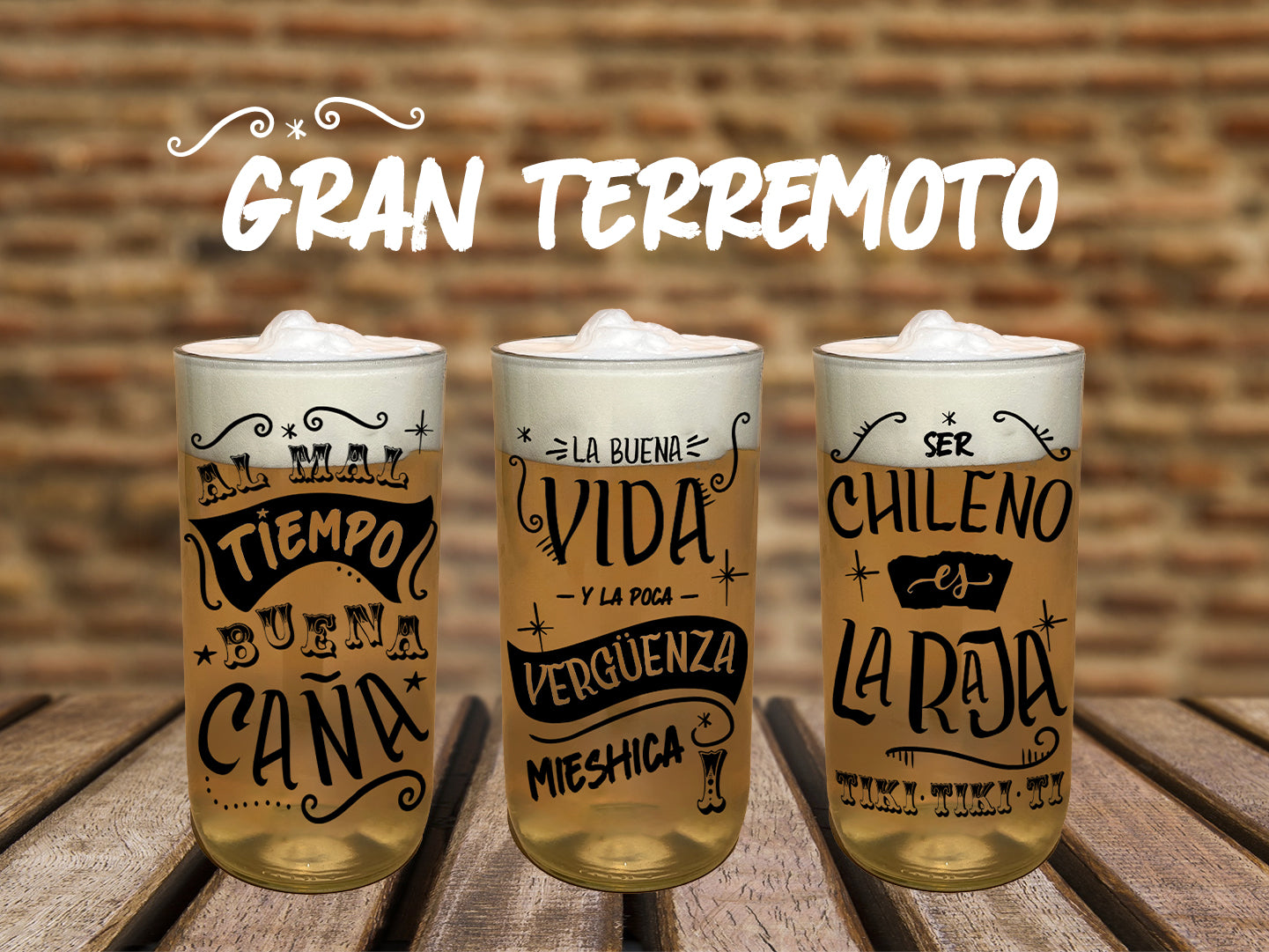 GRAN TERREMOTO - Juego de 3 Vasos de Litro