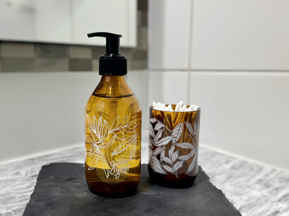 Pack Floral - Juego de baño (1 dispensador + 1 vaso)