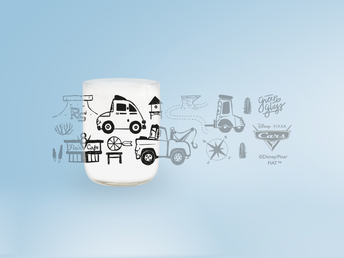 Vaso Stickers Cars Colección Mini Color Transparente