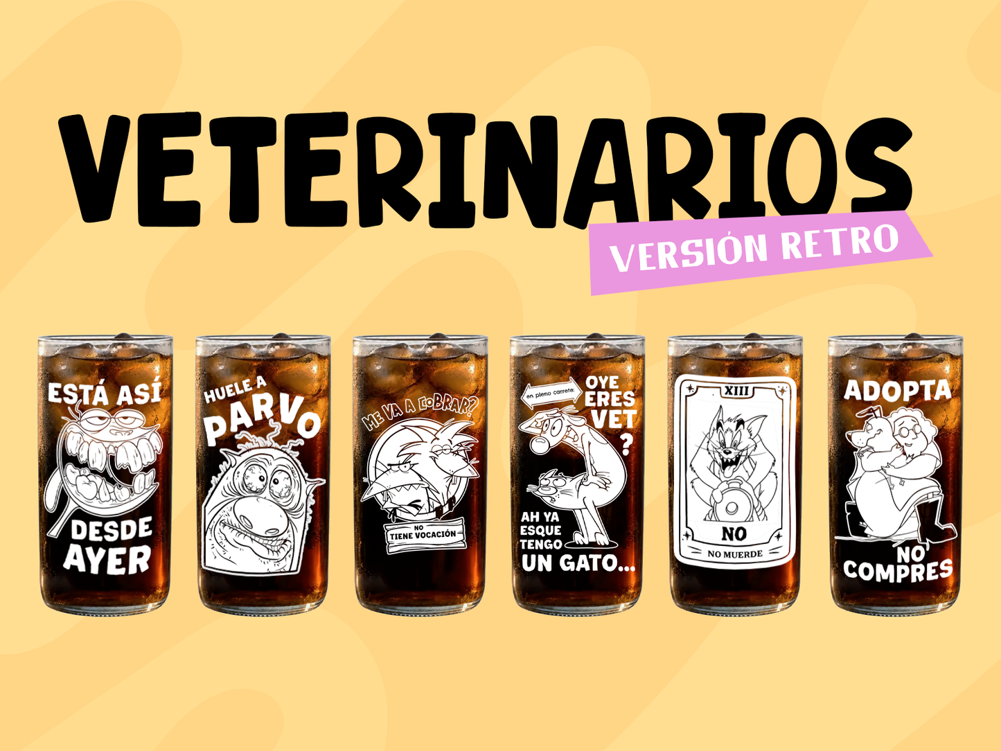 Veterinarios Versión Retro - Juego de 6 Vasos