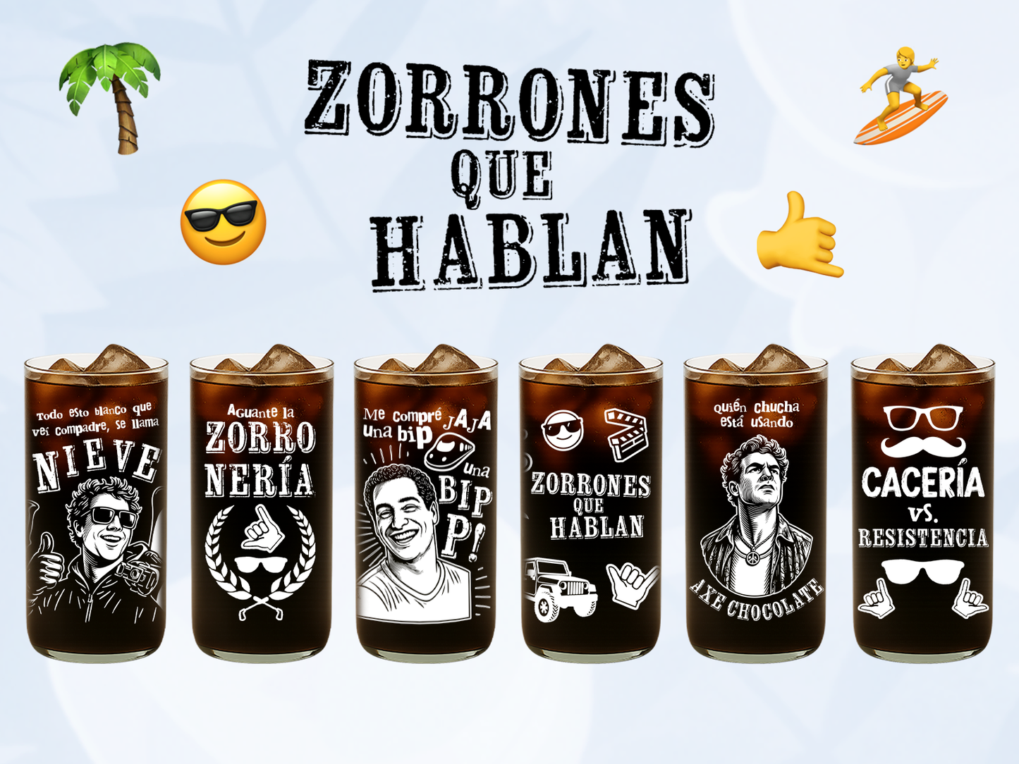 Zorrones Que Hablan - Juegos de 6 Vasos Piscoleros Transparentes - 500ml