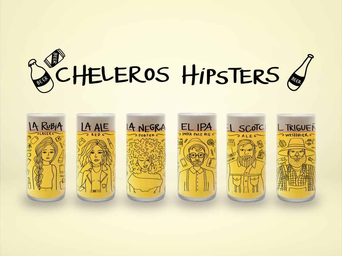 Cheleros Hipsters  - Juego de 6 Vasos - 500 ml