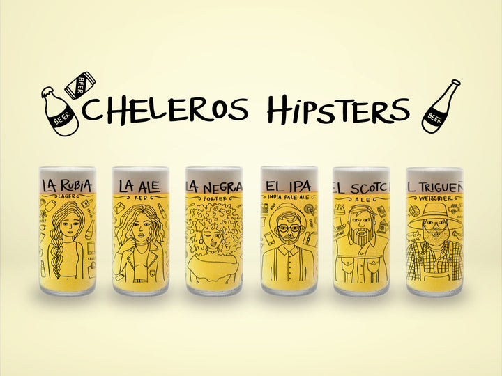 Cheleros Hipsters  - Juego de 6 Vasos - 500 ml