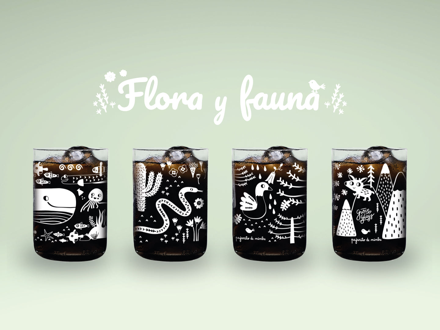 Flora & Fauna Juego de 4 Vasos