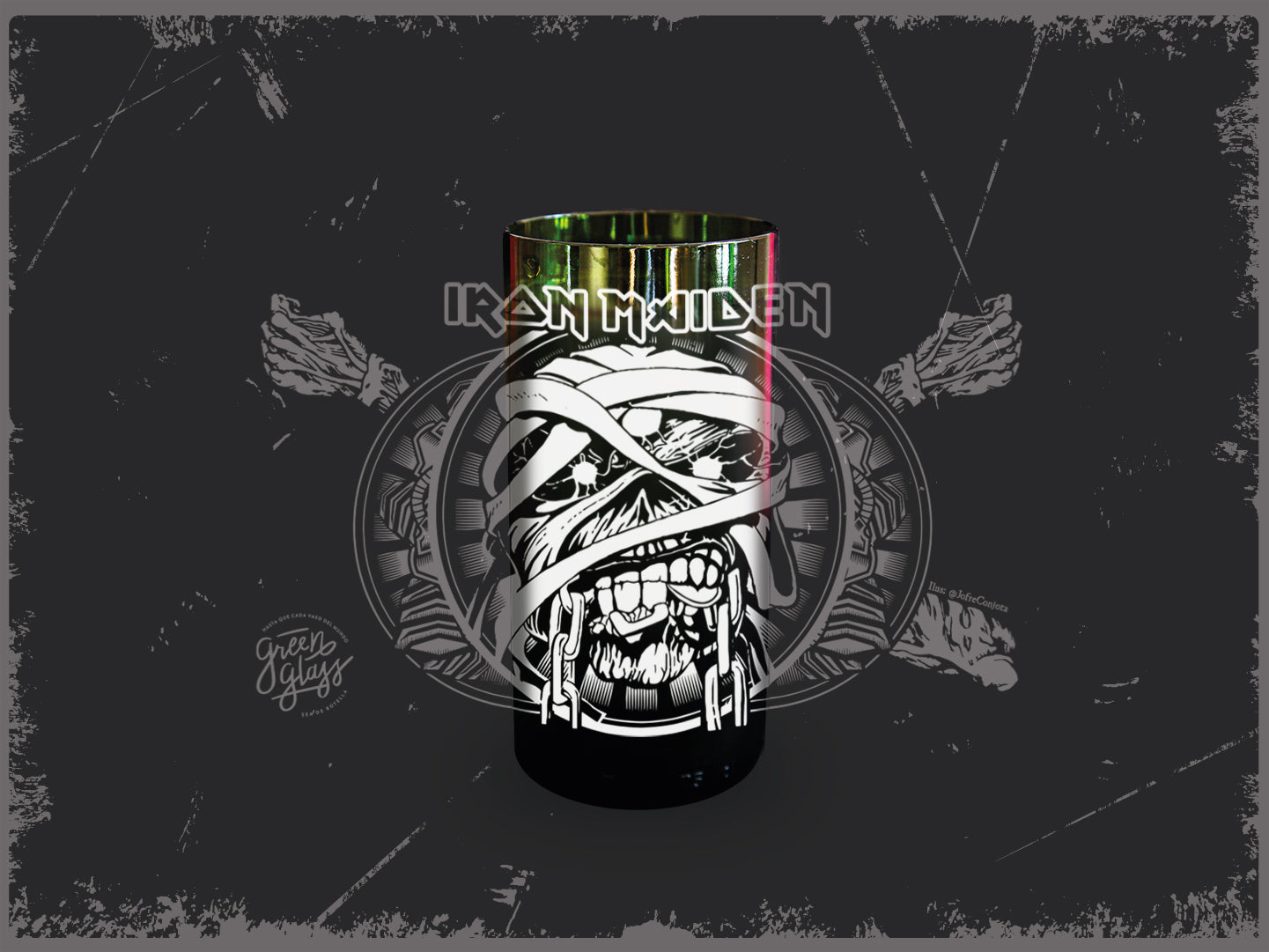 Vaso Iron Maiden banda metalera color verde 500ml