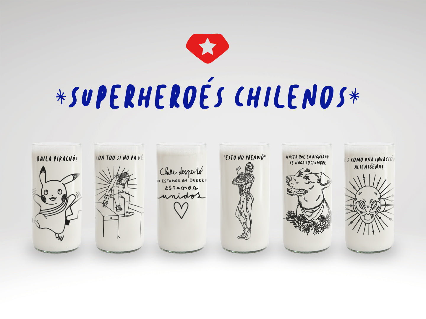Superhéroes Chilenos Juego de 6 Vasos