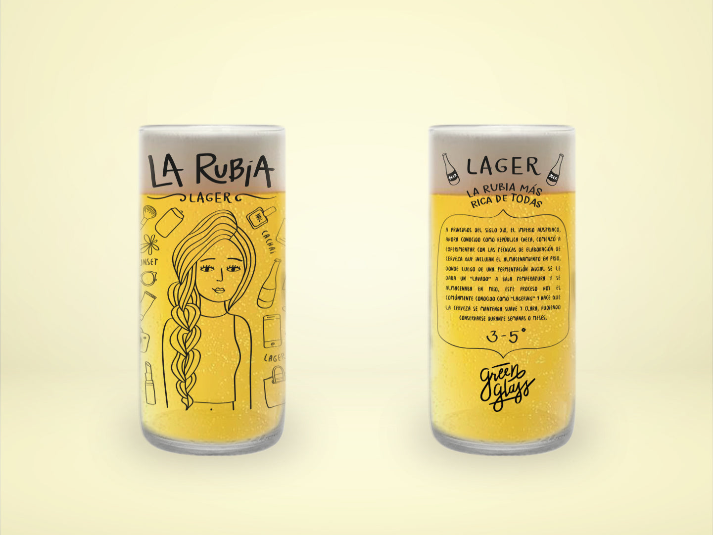 LA RUBIA - Cheleros Hipster Vasos Para Cerveza Green Glass