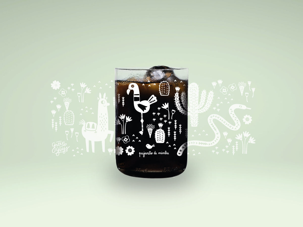DESIERTO - Flora y Fauna Vasos Green Glass Pajarito de Mimbre