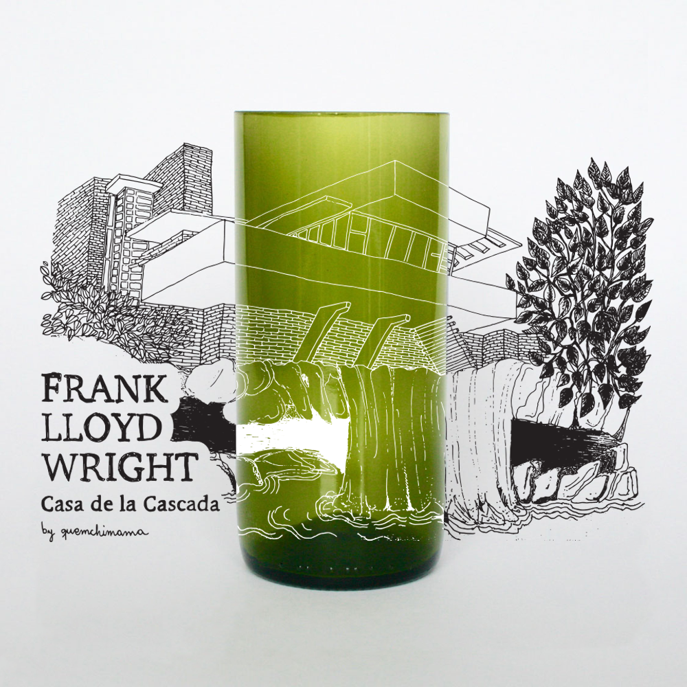 Vaso de Frank Lloyd Wright y Casa de La Cascada Marca Green Glass