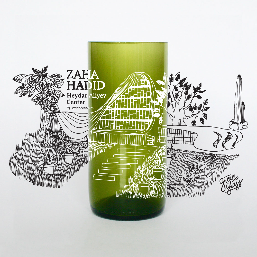 Vaso de Zaha Hadid y Heydar Aliyev Center Marca Green Glass